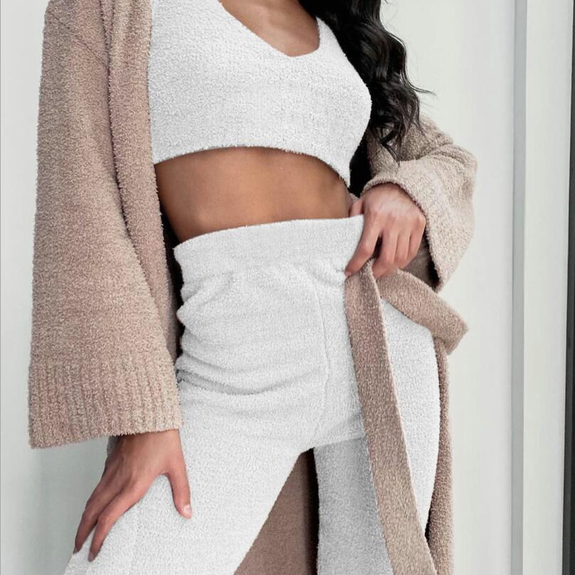 Womens Clothing long sleeves tank top And Drawstring Shorts Pajama Set