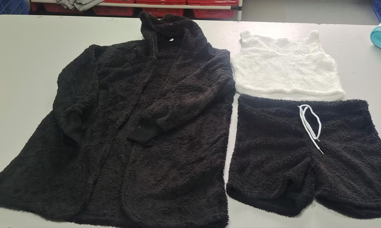 Womens Clothing long sleeves tank top And Drawstring Shorts Pajama Set