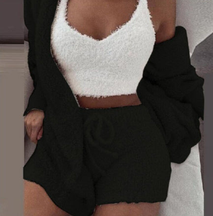Womens Clothing long sleeves tank top And Drawstring Shorts Pajama Set