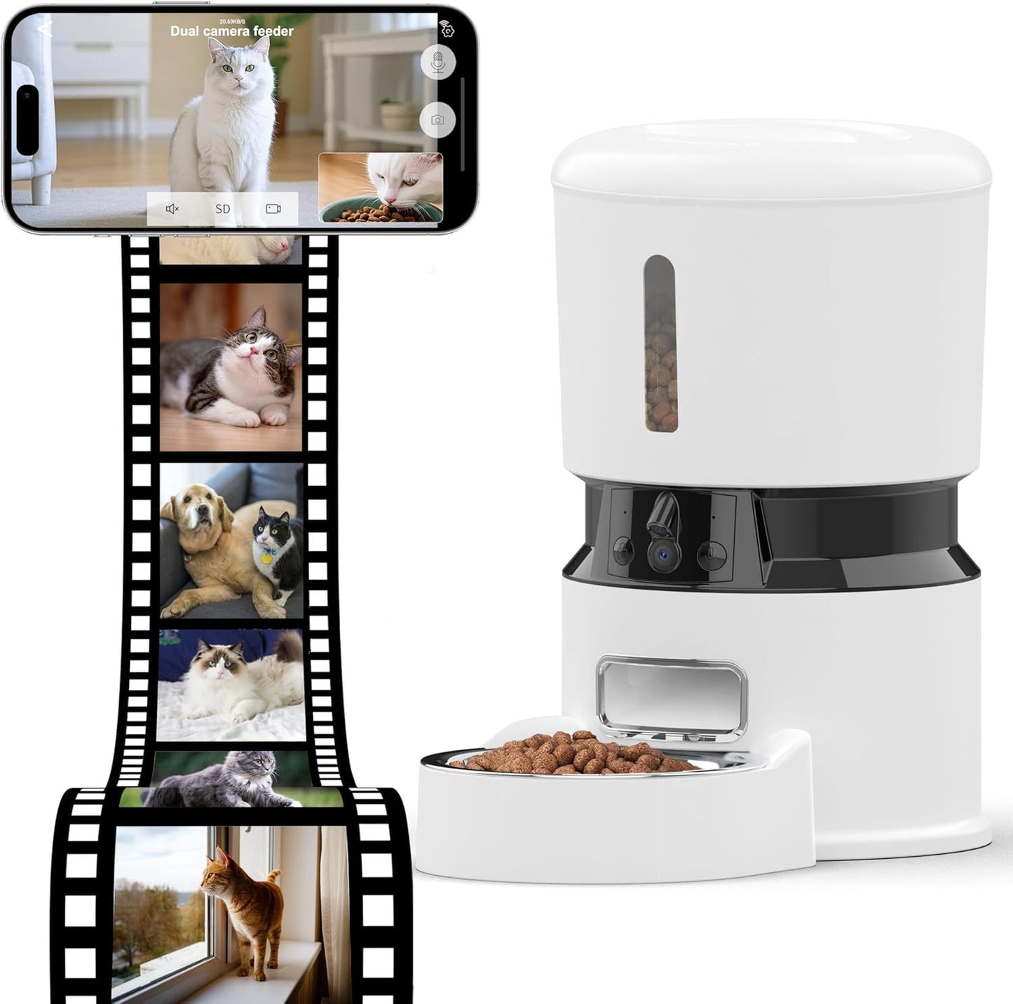 Automatic Dog & Cat Feeder with 1080P Camera | Smart 4L Food Dispenser, APP Control, Low Food Sensor, Fresh Lock System