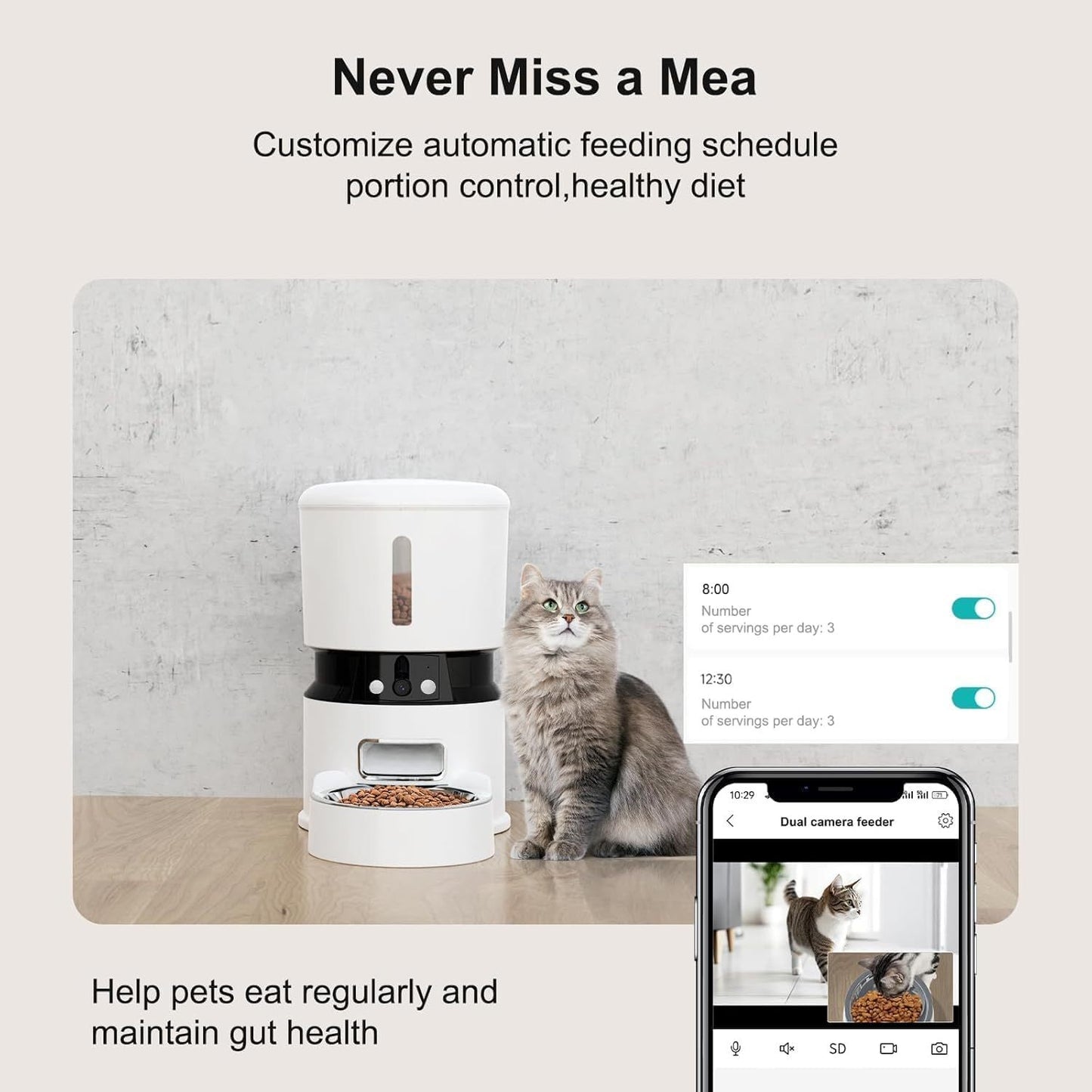 Automatic Dog & Cat Feeder with 1080P Camera | Smart 4L Food Dispenser, APP Control, Low Food Sensor, Fresh Lock System
