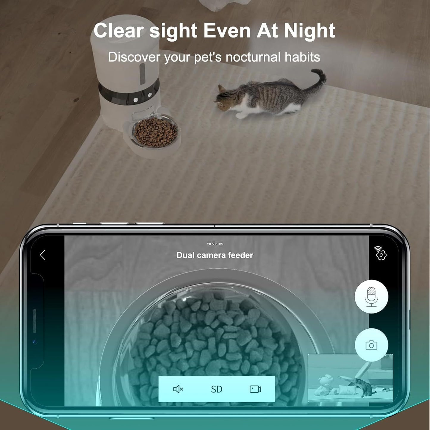 Automatic Dog & Cat Feeder with 1080P Camera | Smart 4L Food Dispenser, APP Control, Low Food Sensor, Fresh Lock System
