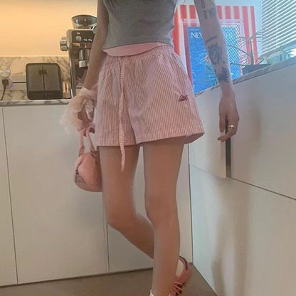 Blue Color With Pinky White Flowers Vertical Striped Hot Pants