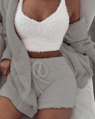 Womens Clothing long sleeves tank top And Drawstring Shorts Pajama Set