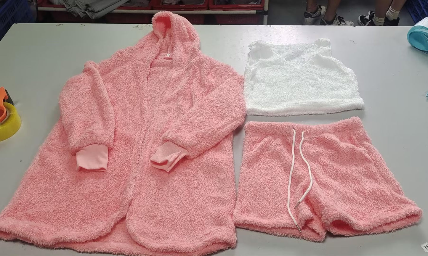 Womens Clothing long sleeves tank top And Drawstring Shorts Pajama Set