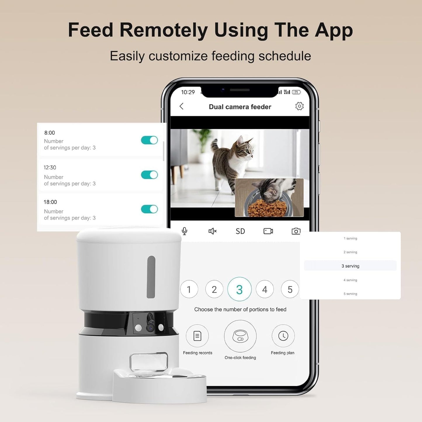 Automatic Dog & Cat Feeder with 1080P Camera | Smart 4L Food Dispenser, APP Control, Low Food Sensor, Fresh Lock System
