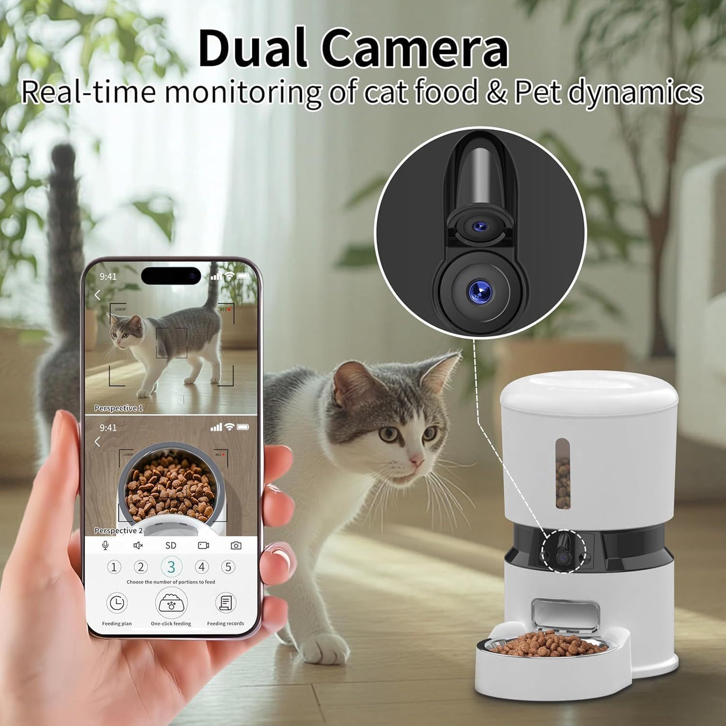 Automatic Dog & Cat Feeder with 1080P Camera | Smart 4L Food Dispenser, APP Control, Low Food Sensor, Fresh Lock System